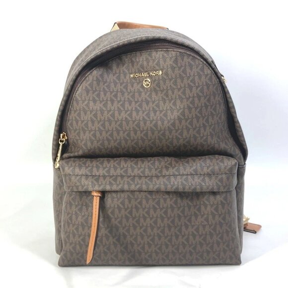 Michael Kors 30T0G04B6B Bag Monogram SLATER Backpack PVC/Leather Brown Unused - Picture 2 of 16